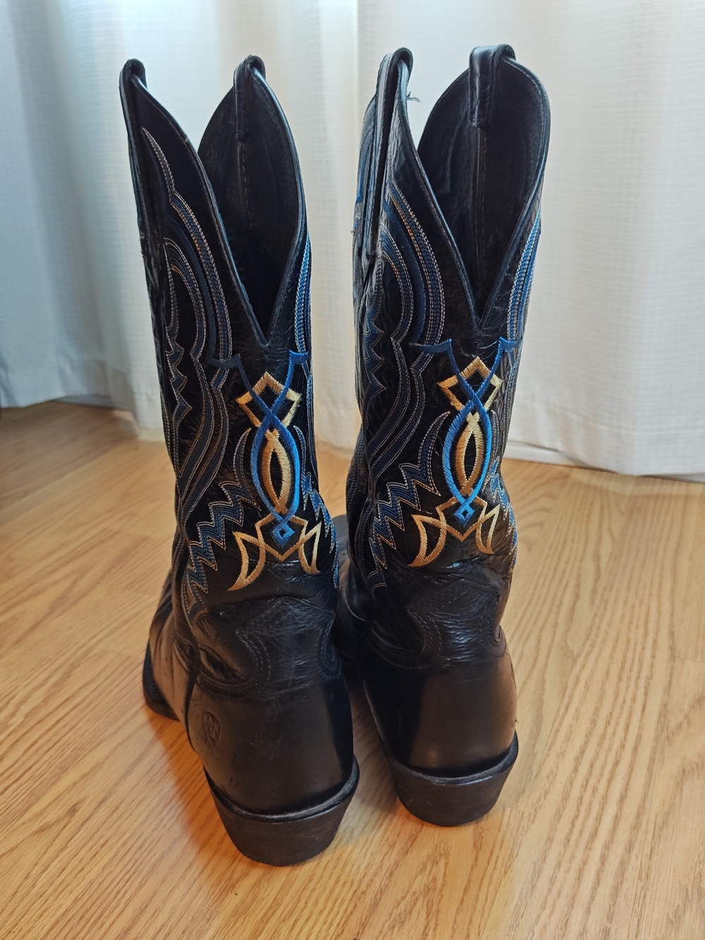 Ariat Heritage Western Boots Black Leather Square Toe Blue Gold Stitch 10.5D - Picture 5 of 14